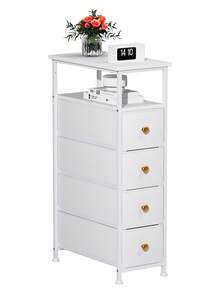 Narrow Nightstand With Charging Station - Slim Dresser For Bedroom Narrow Side Table Storage Cabinet, Small Dressers Chest Of Drawers, Tall Night Stand End Table For Small Spaces, White - 美規B型插(110-127V) - 查看 6