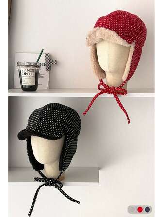 Gorro con orejeras térmico con lunares lindos, gorro de aviador reversible para mujer, gorro de invierno cálido para montar