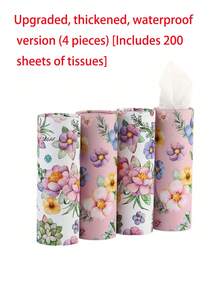 2pcs Printed Car Tissue Box, Includes 100 Tissues, Travel Tissue Holder, Suitable For Car Cup Holder And Home Tabletop, [Random Style]
