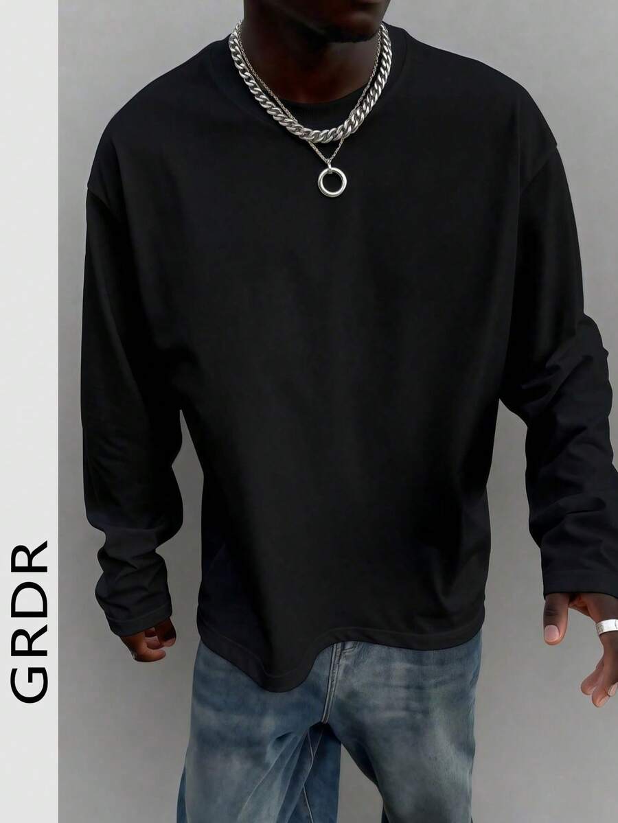 GRDR 男士时尚新款长袖T恤，秋冬款 - 黑色 - 查看 1