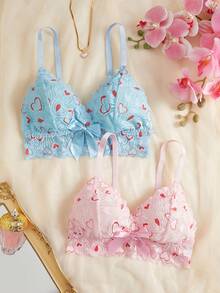 2pcs Women Floral Print Wireless Bras, Comfortable Casual Thin Breathable Sports Bras With Racerback Design - Multicolor - View 1