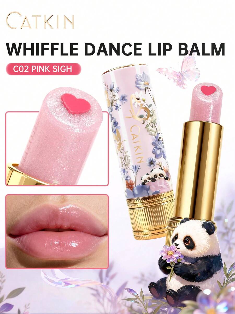CATKIN Whiffle Dance Heart-Core Glitter Tinted Lip Balm Lipstick, Shimmering Textured Moisturizing Lipstick For Daily Hydration & Stylish Look C02 Pink Sigh - C02 Thở dài màu hồng - Xem 1
