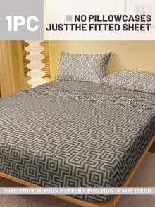 1件简约现代几何迷宫图案印花磨毛床笠，卧室印花床罩，床垫罩，床垫保护套，防尘罩，床上用品（不含枕套） - 彩色 - 查看 2