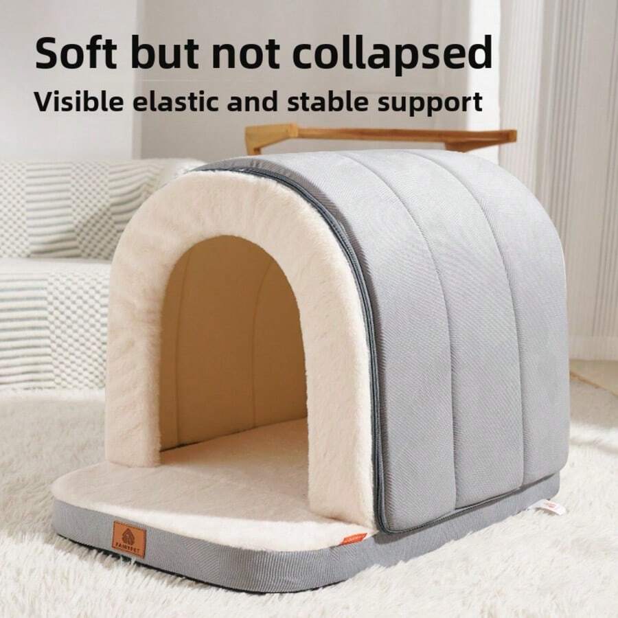 1个可拆卸可水洗宠物床,保暖防风猫狗屋,封闭式帐篷宠物庇护所,加厚宠物别墅,适合秋冬季节 - 灰色 - 查看 1