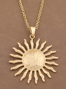 1 Piece Fashionable Boho Matte Gold Large Sun Spiral Swirl Pendant Necklace, Bohemian Style Sun Charm Pendants Chain Statement Necklace For Women's Daily Wear 24"+2" Extend Chain - Matte Gold - View 3