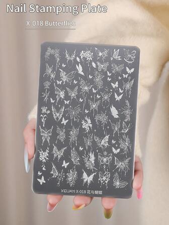 XEIJAYI 1pc Floral & Butterfly Nail Art Tool - Reusable Stamping Templates With Smudge-Proof Delicate Lines