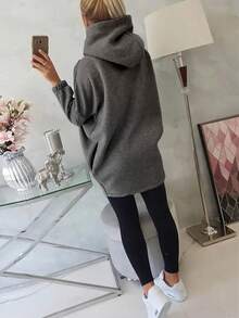 女士休闲优雅卫衣，纯色，带拉链和郁金香下摆，适合秋季穿着 - 深灰色 - 查看 3