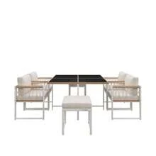 7-Piece Outdoor Table And Chair Set For 6 People, Tempered Glass Table With PE Rattan Coating, Acacia Wood Top Rail, Ideal For Meals In The Backyard Or Garden. - 白色 - 查看 11