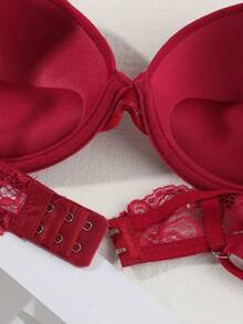 3pcs Lace Contrast Color Elegant Lightweight Padded Underwire Bra Set - Multicolor - View 9