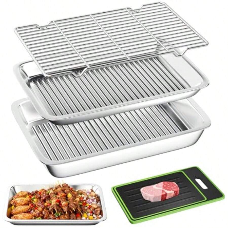 Stainless Steel Large Capacity Grilling Prep And Serving Tray With Integrated Grill Carry System Deep BBQ Food Prep Tray For  Marinating Of Raw And Cooked Foods Multi-Functional BBQ Food Preparation Set Designed For Outdoor Cooking Easy To Clean And Durable For High-Heat Applications - Silver - View 1