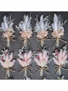 12pcs Mini Artificial Flowers With & Pink Feather-Like Petals - Realistic Fake Blooms With Ruffled Edges, Durable Plastic Indoor/Outdoor Decor For Weddings - Multicolor - View 10