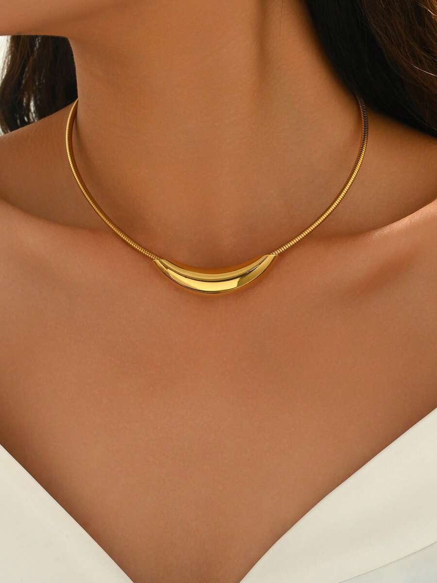 Fashionable Stainless Steel Non-Fading Minimalist High-End Curved Tube Necklace Design, Versatile Punk & Streetwear Necklace - Yellow Gold - View 1