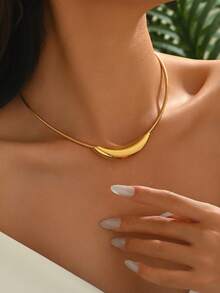 Fashionable Stainless Steel Non-Fading Minimalist High-End Curved Tube Necklace Design, Versatile Punk & Streetwear Necklace - Yellow Gold - View 2