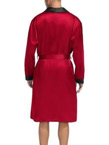 SWOMOG Men's Satin Robe With Shorts Set Silky Kimono Bathrobe Lightweight Soft Sleepwear - 藍龍 - 查看 10