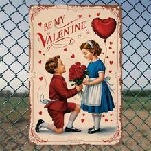 Vintage Valentine'S Day Metal Tin Sign - "Be My Valentine" Romantic Wall Art With Heart Balloon & Rose Bouquet, Waterproof & Dustproof, Easy To Hang - Perfect For Home, Garden, Bar, Cafe, Office, Patio, Beach, Gallery, Gym Decor - Rustic Metal Desig - 1 cái - Xem 2