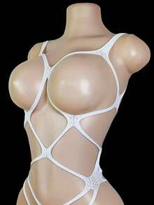 1 pieza Lencería sexy, alta elasticidad, body de lencería sexy, moldeador de Body sexy hueco, ropa interior y pijamas sexy para mujer - Blanco - Ver 5