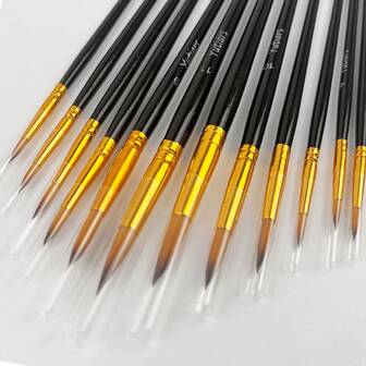 12 Pcs Premium Artist Paint Brush Set – Professional Versatile Pointed Tips, 2 Color Options (Reddish Brown/Black) For Watercolor, Acrylics, Ink, Gouache, Oil & Tempera Artworks