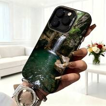 Cubierta de teléfono con diseño de cascada y lago verde para iPhone 14 Pro Max negro con texto 5000mAh ideal para uso diario en cafeterías y viajes - Blanco - Ver 6