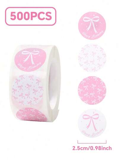 500 Pieces/Roll Of Pink And White Ribbon Sticker, Can Be Used For Decoration, Holiday And Party Gift Wrapping, Candy And Gift Bag Packaging, Note Sticker, Decorative Sticker, Christmas And Wedding Gift Packaging.