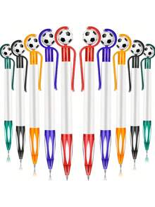 1pc Football Themed Party Gift, Football Shaped Retractable Ballpoint Pen, Black Ink, Multi-Color Options, Medium Tip (1.0mm), Soft Grip Body, Suitable For Office, Party, Christmas, New Year As Gift, 5 Color Options, Football Pixel Themed Party Favor - Multicolor - View 1
