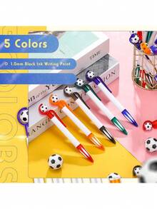 1pc Football Themed Party Gift, Football Shaped Retractable Ballpoint Pen, Black Ink, Multi-Color Options, Medium Tip (1.0mm), Soft Grip Body, Suitable For Office, Party, Christmas, New Year As Gift, 5 Color Options, Football Pixel Themed Party Favor - Multicolor - View 3