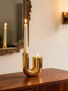 1个奢华金色陶瓷烛台，创意设计，烛光晚餐道具，烛台，节日派对餐桌家居装饰