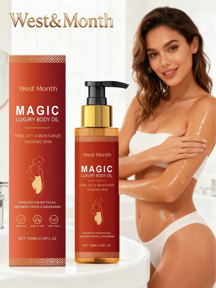 west&month Magic Luxury Body Oil Improve Loose Skin Prevent Sagging Firm Chest Thighs Lift Moisturize Rejuvenating Repairing Soften Nourishing Oil Massage Care - 無色 - 查看 1