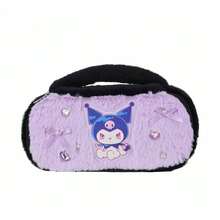 Miniso 1pc Sanrio Kuromi Glittery Party Series Cosmetic Bag, 3D Graphic + Rhinestone Decor, Velvet Texture, Portable Makeup Tool Storage Pouch, Date/Commute Retouch Organizer - Multicolor - View 5