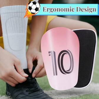 1 par mini rosa och vita nr 10 benskydd för fotbollsträning, bekväma, slitstarka och slitstarka för match och träning
