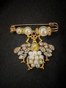 复古珍珠流苏胸针，可别在女士包包上，情人节、母亲节礼物，金色饰品