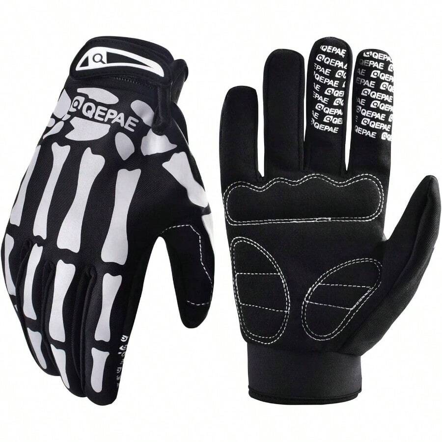 Skeleton Gloves Adjustable Lightweight Racing Skull Sports Work Bone Gloves Anti - Slip Breathable Men Women Motorcycle, Cycling, Biking, Workout - #2 白色 - 反光 - 骷髏圖案 + 中號 - 查看 1