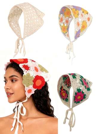 عصابة/وشاح مُحبوك بطباعة زهرية للنساء، بطراز ريفي، أنيق وجذاب، مثالي لتصوير الأزهار في الشعر، إكسسوارات شعر شتوية