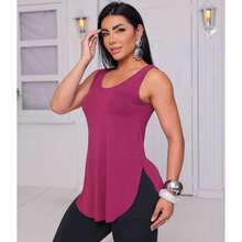 Women's Tank Top For Gym Workouts, Butt-Covering Style, Long Length. - Maroon - View 5