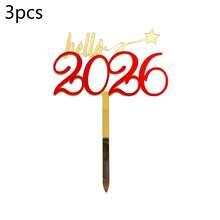 1个/3个新年快乐 Hello 2026 亚克力蛋糕装饰插牌，适用于圣诞节新年派对DIY蛋糕装饰用品 - 彩色 - 查看 12