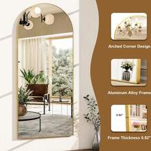 56"X21"Full Length Mirror Arch Floor Mirrors With Aluminum Alloy Frame Free-Standing Wall Mounted Or Leaning Large Bedroom Dressing Mirror Modern & Contemporary Decor For Home,Gold,Selfie Mirror, Apartment Friendly - 金色 - 查看 6
