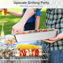 Stainless Steel Large Capacity Grilling Prep And Serving Tray With Integrated Grill Carry System Deep BBQ Food Prep Tray For  Marinating Of Raw And Cooked Foods Multi-Functional BBQ Food Preparation Set Designed For Outdoor Cooking Easy To Clean And Durable For High-Heat Applications - Silver - View 6