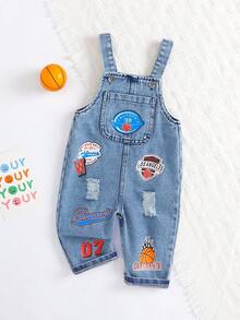 男婴休闲时尚字母图案印花口袋装饰背带裤，春夏款 - 彩色 - 查看 1