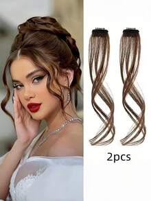 2/1 Piece Clip-On Invisible Bangs, Synthetic Dragon Whiskers, Side Bangs With Sideburns, Long Curly Wavy Bangs, Suitable For Daily Wear, Comes With Hair Clips, Hair Pins, Hair Clips - Multicolor - View 6