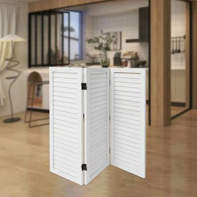 Aohuada 3 Panel Room Divider Screen White, Paulownia Wood Freestanding Privacy Partition For Indoor, Modern Folding Screen 35.4" W X 31.9" H, White