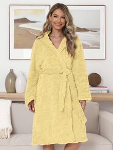 粉色爱心印花连帽浴袍，轻盈长袖家居服，提花工艺，简约时尚，适合居家、浴室、卧室、旅行和通勤穿着，可机洗，是节日、生日、母亲节的绝佳礼物。 - 彩色 - 查看 7