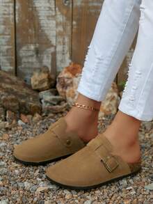 Boken 女士 2024 年春季新款厚底拖鞋，一脚蹬休闲乐福鞋 - 卡其色 - 查看 3