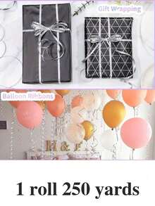 1 Roll 250 Yards Metallic Shiny Plastic Gift Wrapping Ribbon, Waterproof Silver Curling Ribbon, Balloon Tying Ribbon, Laser Ribbon, Sturdy, Easy To Roll, Tear-Resistant, Suitable For Wedding, Birthday And Holiday Decoration Parties, Balloon Accessories - Multicolor - View 6
