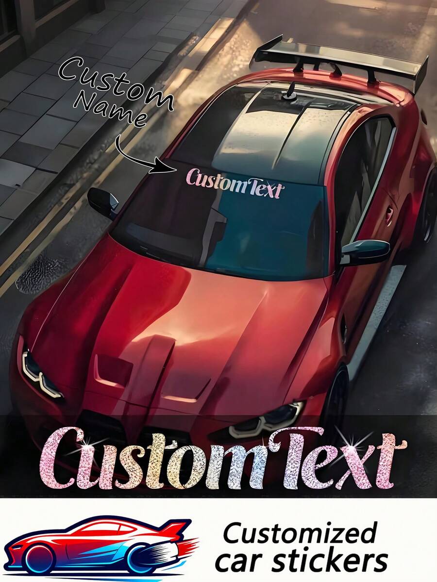 1pc Personalized Shiny Car Sticker - Customizable For Car Front/Rear Windshield, Body, Boat Name/Logo, High-Quality Weather-Resistant (UV/Rain/Fade Proof), Reflective Safety At Night, Removable No Residue, Durable Vinyl, Car Decal, Vehicle Sticker, Auto Accessories, Customizable, Cool Design, UV-Resistant, Adhesive Decal, DIY Decorator, Vehicle Owner - Multicolor - View 1