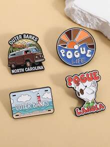 一套“人间天堂”珐琅徽章，北卡罗来纳海滩风情度假纪念胸针翻领徽章首饰 - 彩色 - 查看 4