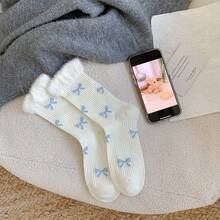 2 Pairs Of Bow Tie Socks With Slight Pressure Mouth, Mid Tube Socks, Sweet Autumn And Winter Stacking Socks - 日蘭 - 查看 13