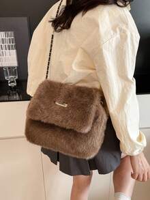 Autumn/Winter Fluffy Handbag For Women, New Arrival Chain Plush Bag, Ins Style Versatile Shoulder/Crossbody Small Bag - Coffee - View 2