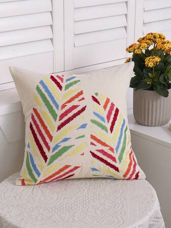 1pc Colorful Leaf Embroidery Throw Pillow Cover, Home Decor Suitable For Living Room, Bedroom, Sofa, Party And Various Environments, All Season
