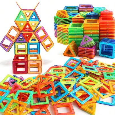 Saklama Çantalı Manyetik Yapı Taşları STEM Eğitim Seti - 3D Mimari Yapı, Kilitli Çubuklar, Kareler, Üçgenler ve Kavisli Braketlerle Yaratıcı Öğrenme Hediyesi - Erkek ve Kız Çocukları İçin Doğum Günü Hediyesi (Rastgele Renkler)