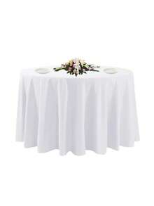 1pc White Round Tablecloth, Modern Polyester Stain-Resistant & Wrinkle-Resistant Washable Tablecloth, Suitable For Kitchen, Dining, Wedding, Reception, Birthday Party, Buffet - White - View 6