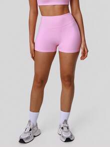 Sodalemon Women Fitness No Front Seam Casual Lift Buttocks Solid Color Yoga Running Sport Shorts - Pink - View 4